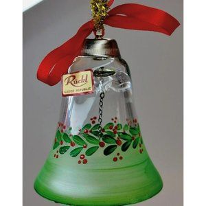 Christmas Crystal Bell Ornament Hand Painted By Ruckl Czech Republic 4"
